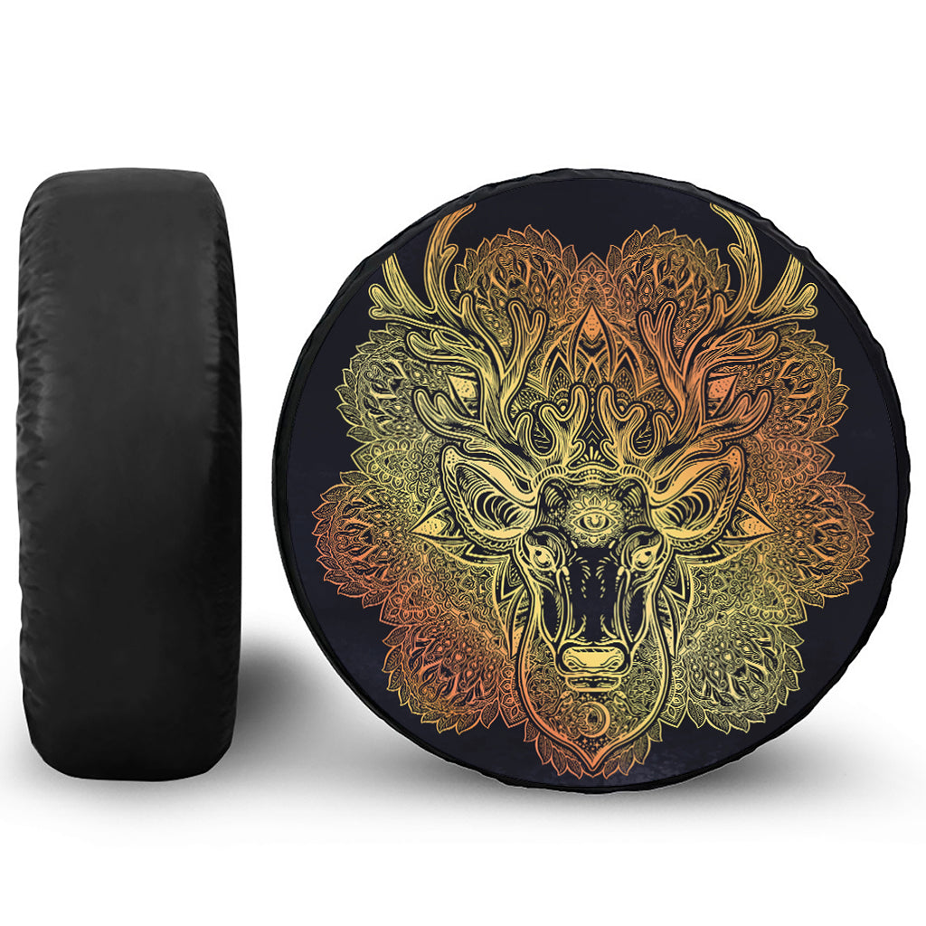 Spiritual Deer Mandala Print Leather Spare Tire Cover