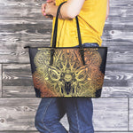 Spiritual Deer Mandala Print Leather Tote Bag