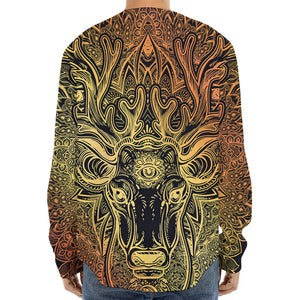 Spiritual Deer Mandala Print Long Sleeve Baseball Jersey