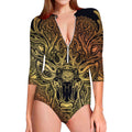 Spiritual Deer Mandala Print Long Sleeve Swimsuit