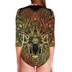 Spiritual Deer Mandala Print Long Sleeve Swimsuit