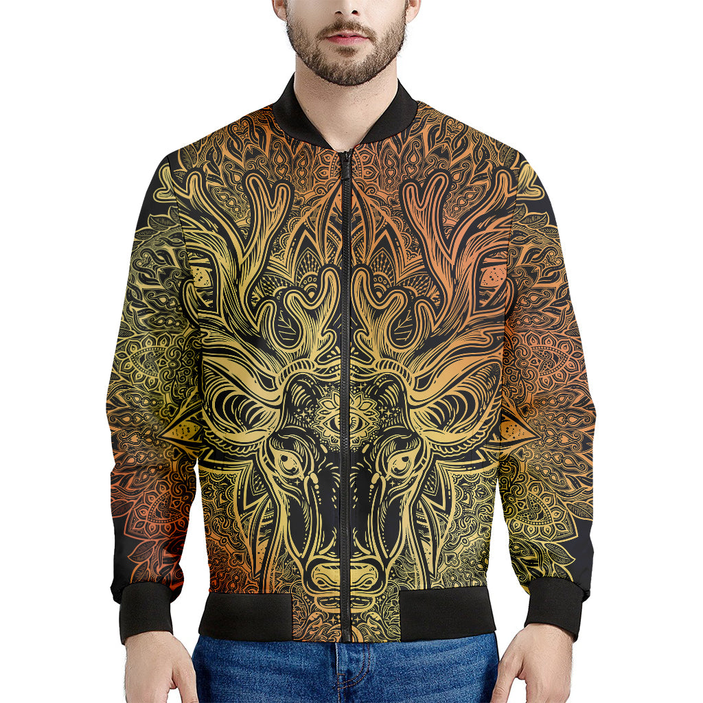 Spiritual Deer Mandala Print Men's Bomber Jacket