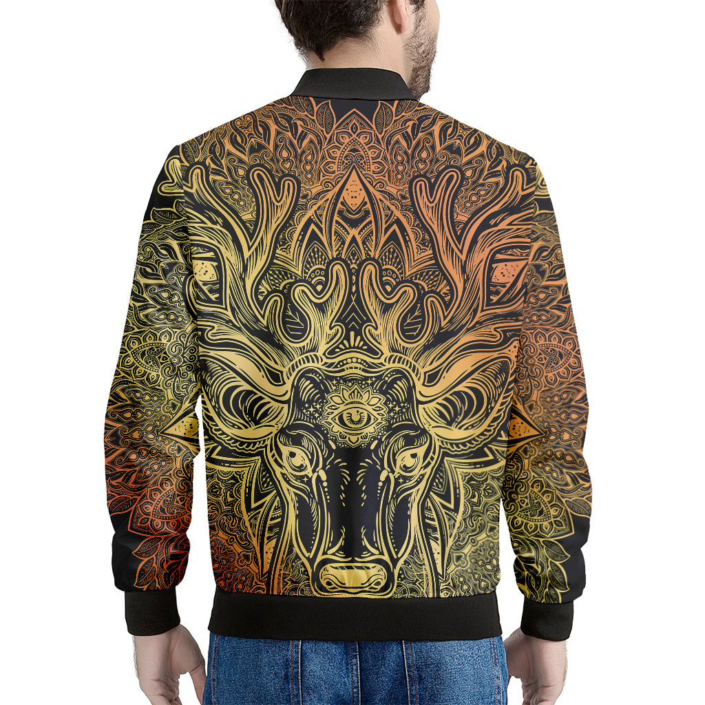 Spiritual Deer Mandala Print Men's Bomber Jacket