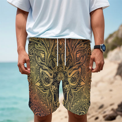 Spiritual Deer Mandala Print Men's Cargo Shorts