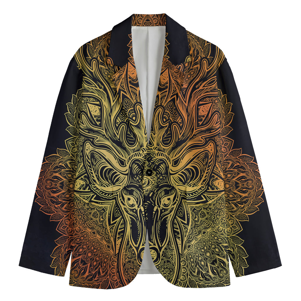 Spiritual Deer Mandala Print Men's Cotton Blazer