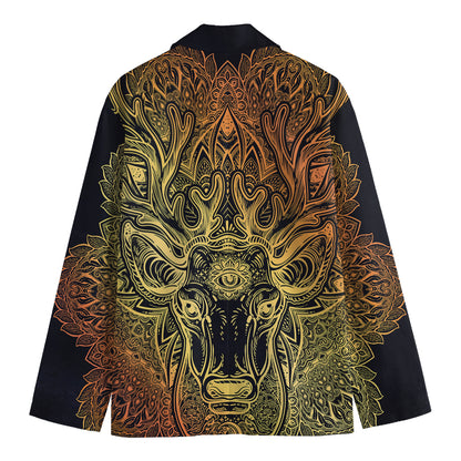Spiritual Deer Mandala Print Men's Cotton Blazer