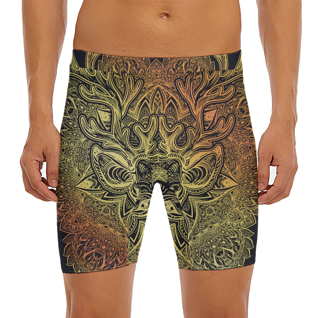 Spiritual Deer Mandala Print Men's Long Boxer Briefs