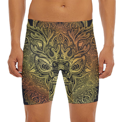 Spiritual Deer Mandala Print Men's Long Boxer Briefs