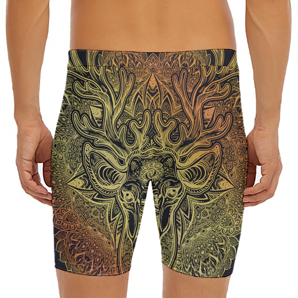 Spiritual Deer Mandala Print Men's Long Boxer Briefs