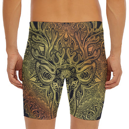 Spiritual Deer Mandala Print Men's Long Boxer Briefs