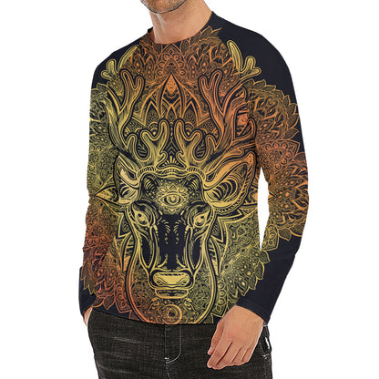 Spiritual Deer Mandala Print Men's Long Sleeve Rash Guard