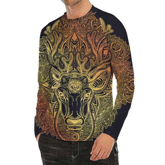 Spiritual Deer Mandala Print Men's Long Sleeve Rash Guard