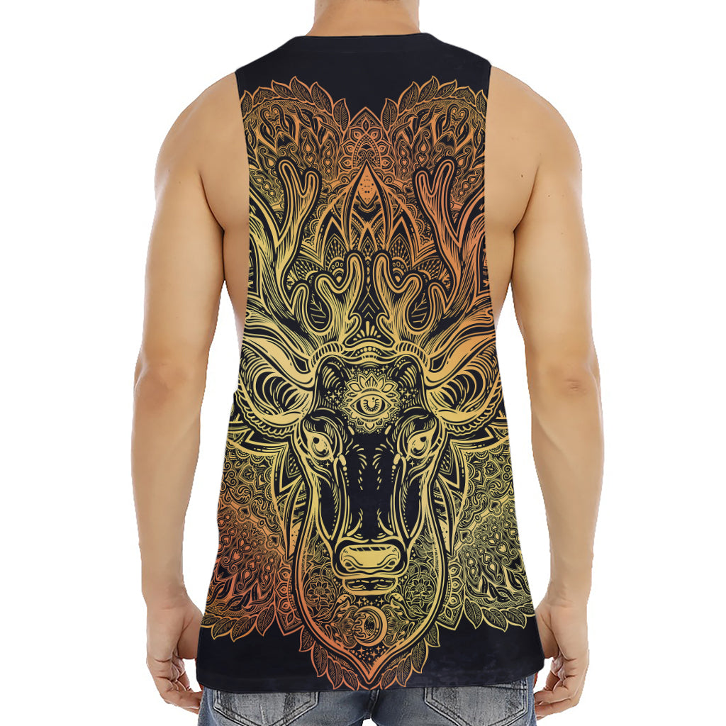Spiritual Deer Mandala Print Men's Muscle Tank Top