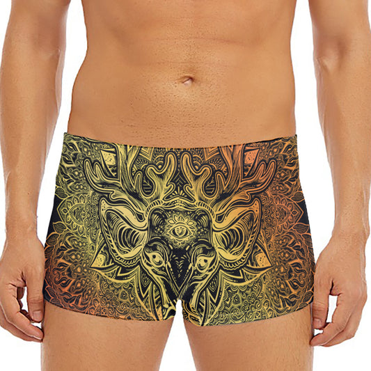 Spiritual Deer Mandala Print Men's Short Boxer Briefs