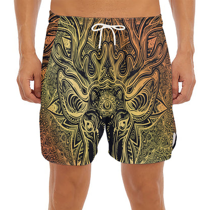 Spiritual Deer Mandala Print Men's Split Running Shorts