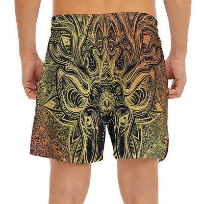 Spiritual Deer Mandala Print Men's Split Running Shorts
