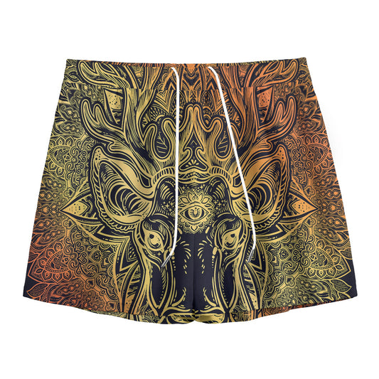 Spiritual Deer Mandala Print Mesh Shorts