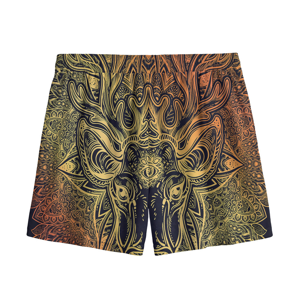 Spiritual Deer Mandala Print Mesh Shorts