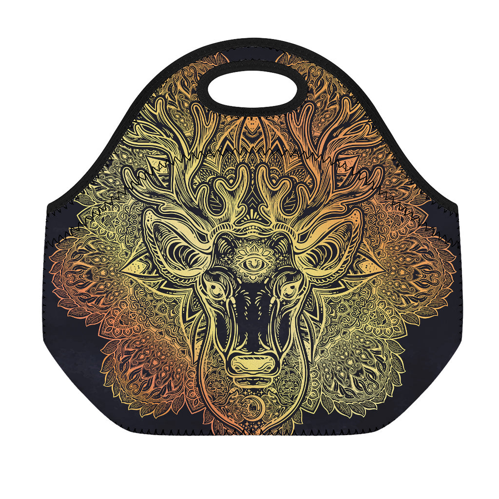 Spiritual Deer Mandala Print Neoprene Lunch Bag