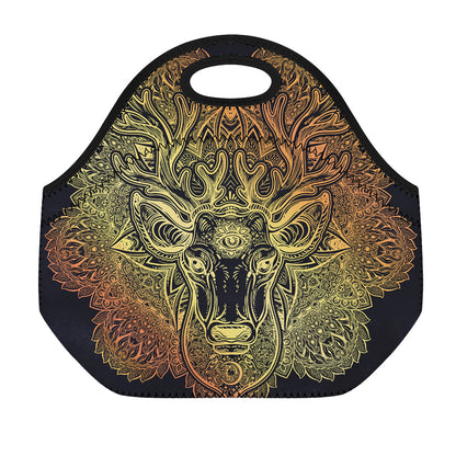 Spiritual Deer Mandala Print Neoprene Lunch Bag