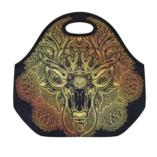 Spiritual Deer Mandala Print Neoprene Lunch Bag
