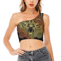 Spiritual Deer Mandala Print One Shoulder Crop Top