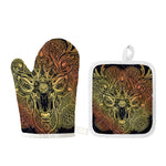 Spiritual Deer Mandala Print Oven Mitt And Pot Holder Set