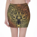 Spiritual Deer Mandala Print Pencil Mini Skirt