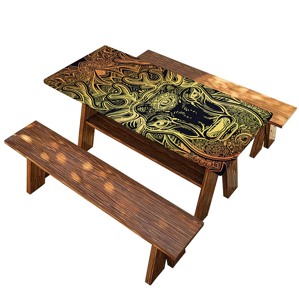 Spiritual Deer Mandala Print Picnic Table Cover