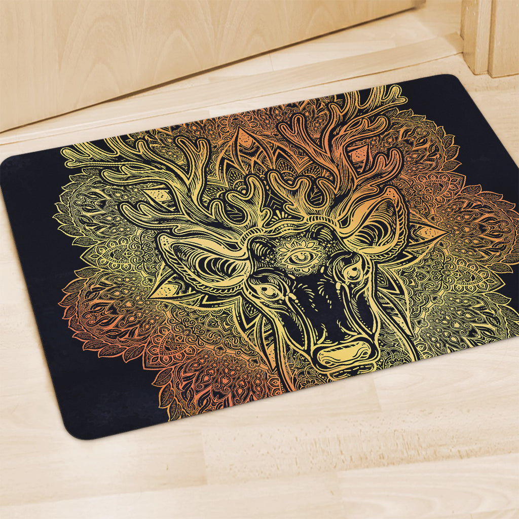Spiritual Deer Mandala Print Polyester Doormat