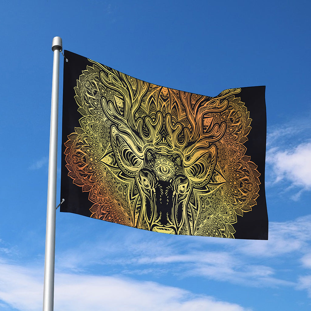 Spiritual Deer Mandala Print Polyester Flag