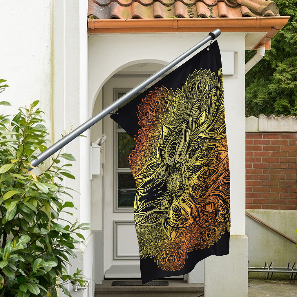 Spiritual Deer Mandala Print Polyester Flag