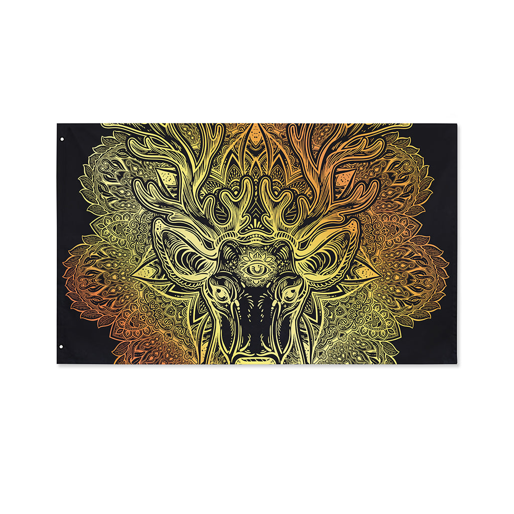 Spiritual Deer Mandala Print Polyester Flag