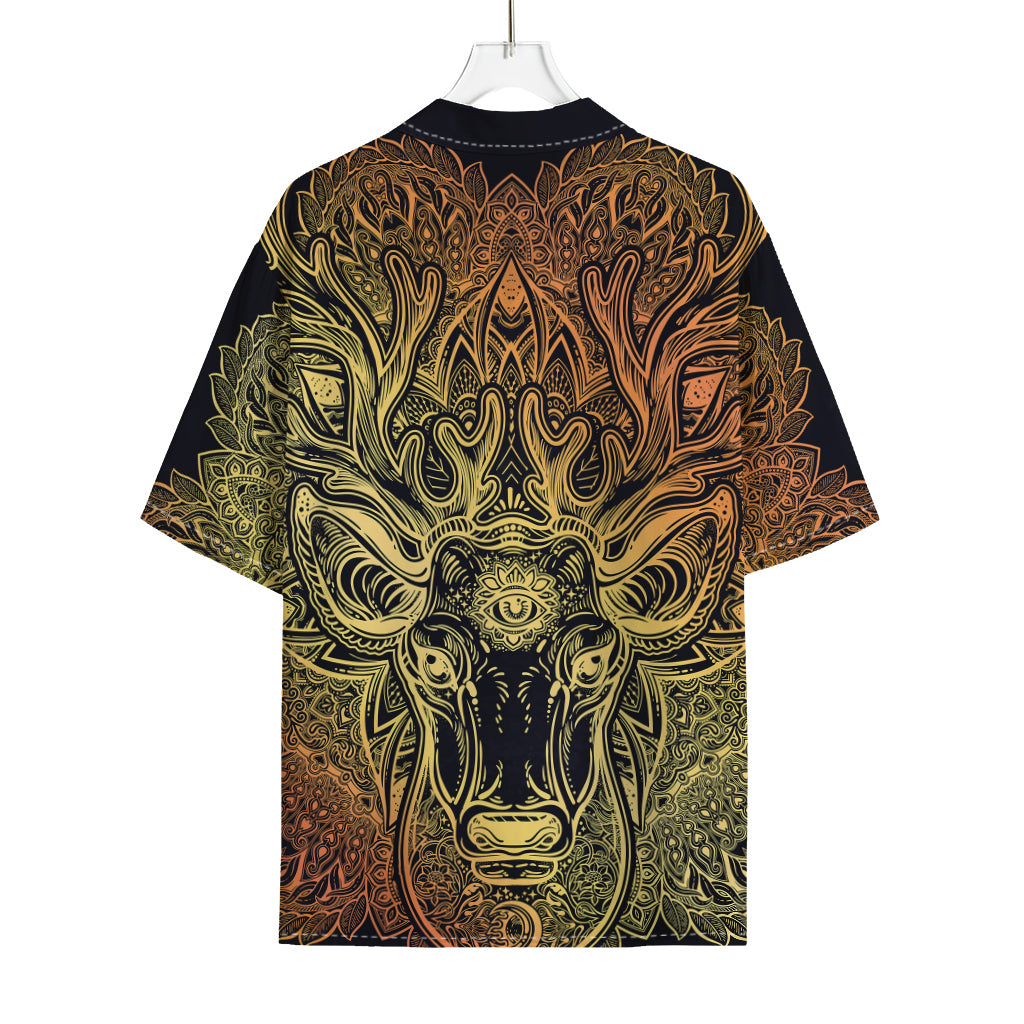 Spiritual Deer Mandala Print Rayon Hawaiian Shirt