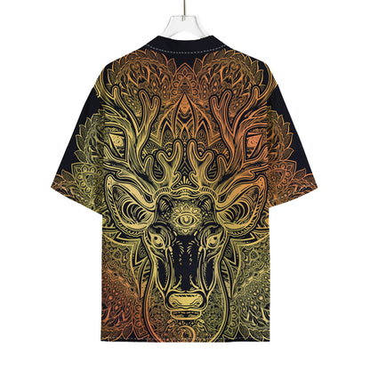 Spiritual Deer Mandala Print Rayon Hawaiian Shirt