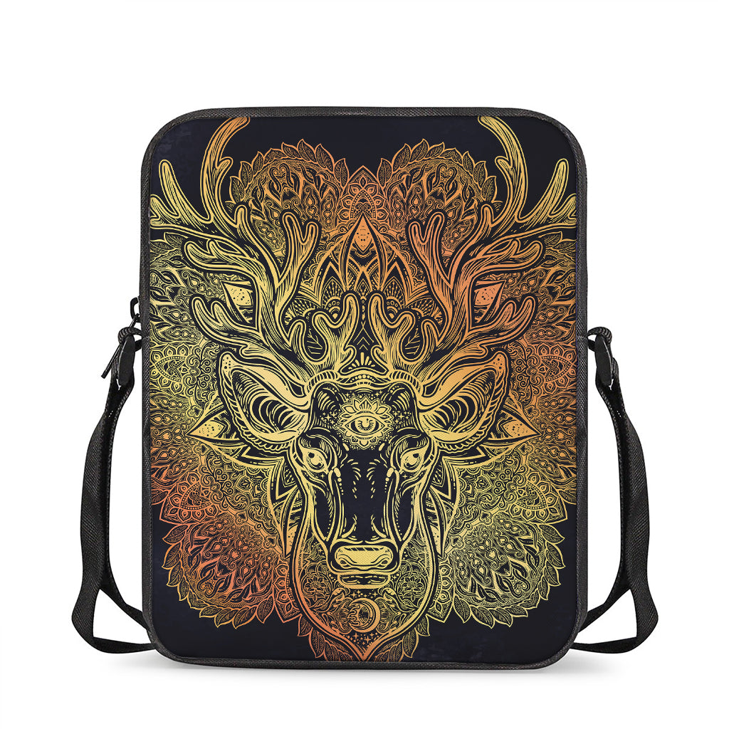 Spiritual Deer Mandala Print Rectangular Crossbody Bag
