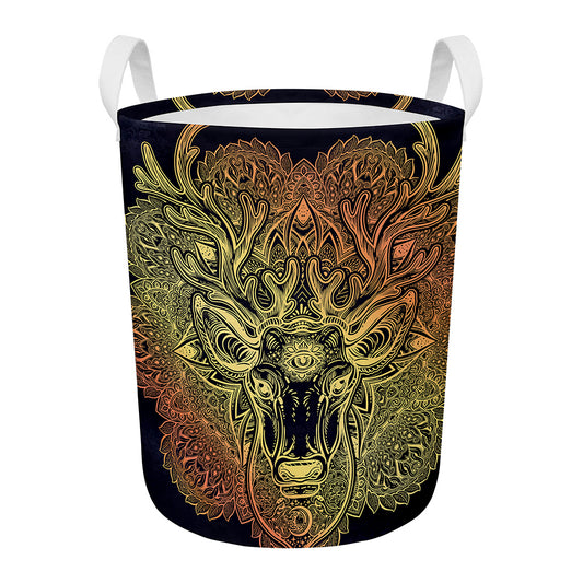 Spiritual Deer Mandala Print Round Laundry Basket