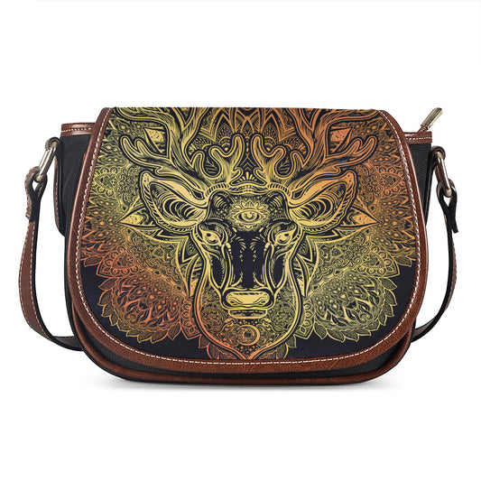 Spiritual Deer Mandala Print Saddle Bag