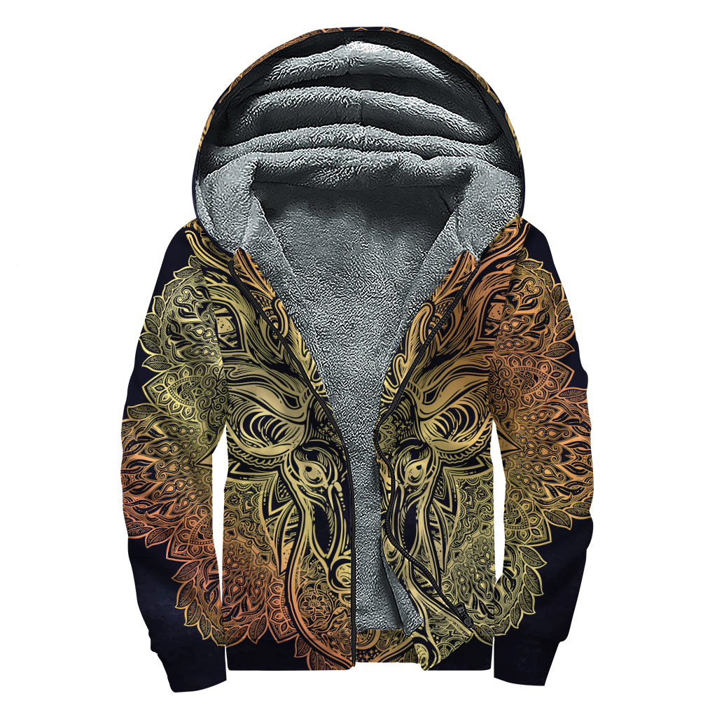 Spiritual Deer Mandala Print Sherpa Lined Zip Up Hoodie