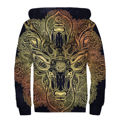 Spiritual Deer Mandala Print Sherpa Lined Zip Up Hoodie