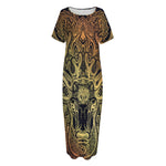 Spiritual Deer Mandala Print Short Sleeve Long Nightdress
