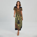Spiritual Deer Mandala Print Short Sleeve Maxi Dress