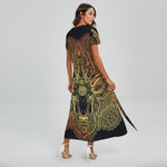 Spiritual Deer Mandala Print Short Sleeve Maxi Dress