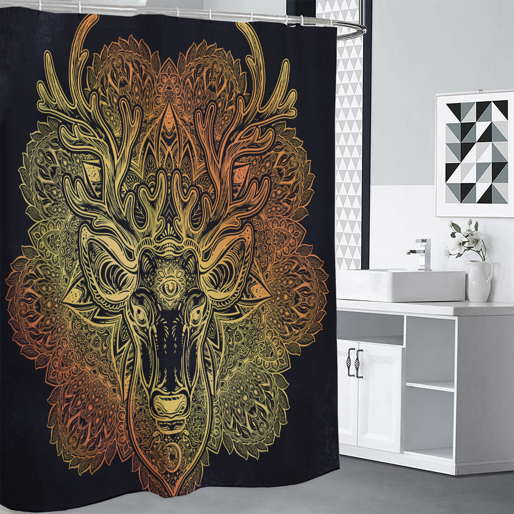 Spiritual Deer Mandala Print Shower Curtain
