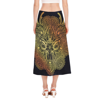 Spiritual Deer Mandala Print Side Slit Midi Skirt