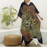 Spiritual Deer Mandala Print Silk V-Neck Kaftan Dress