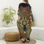 Spiritual Deer Mandala Print Silk V-Neck Kaftan Dress
