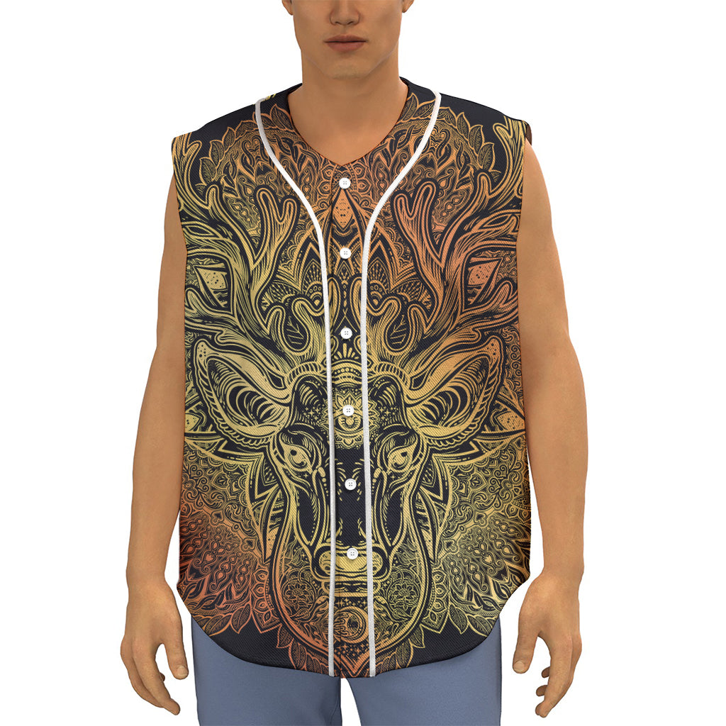 Spiritual Deer Mandala Print Sleeveless Baseball Jersey