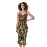Spiritual Deer Mandala Print Slim Fit Midi Cami Dress