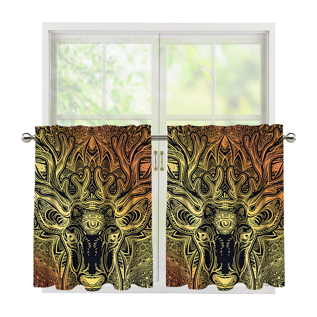 Spiritual Deer Mandala Print Tier Curtains